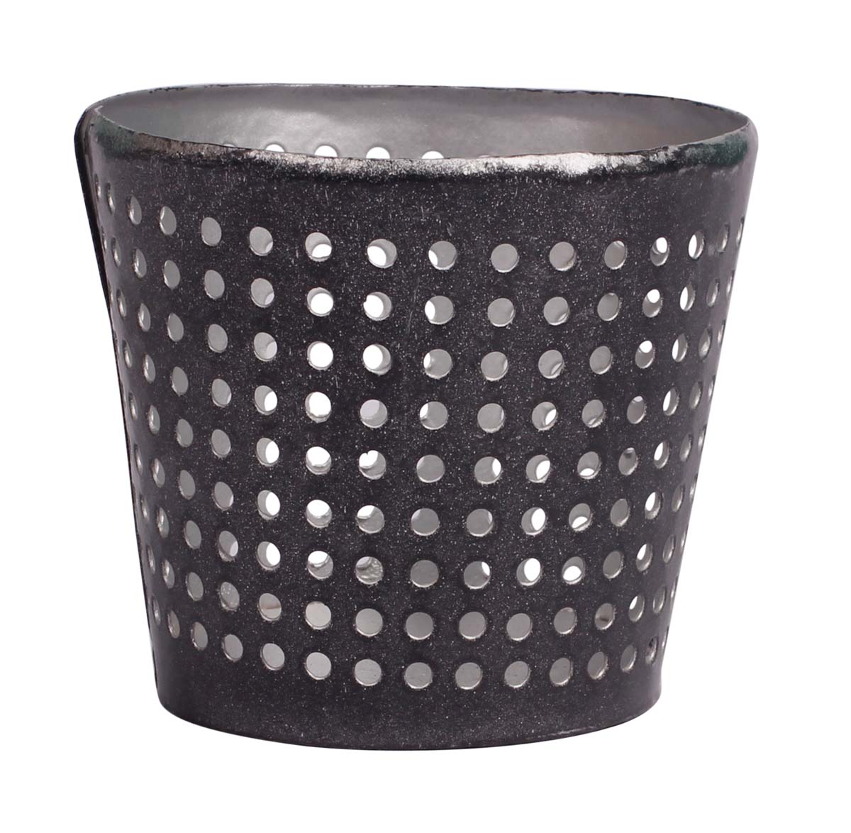 Handmade Votive Candle Stand - Irregular Round Shape - Cast in Iron - Black & Gray - Circle Shaped Cut-Outs - Tea-Light Candle Holders in Metal - Decorative Centerpieces - Buy in Bulk Wholesale
